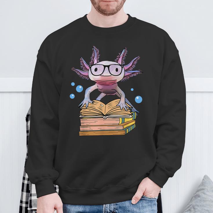 Cute Axolotl Read Book Shirt Kids Boy Girl Salamander Sweatshirt Gifts for Old Men