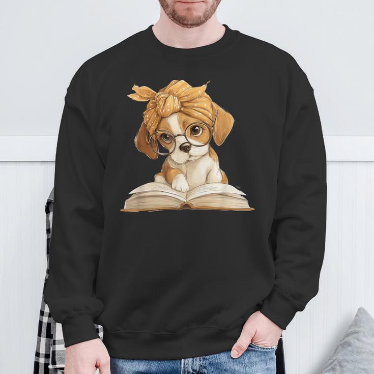 Cute Beagle Puppy Reading Book Lover Dog Animal Graphic Sweatshirt Gifts for Old Men Cute Beagle Puppy Reading Book Lover Dog Animal Graphic Sweatshirt Gifts for Old Men
