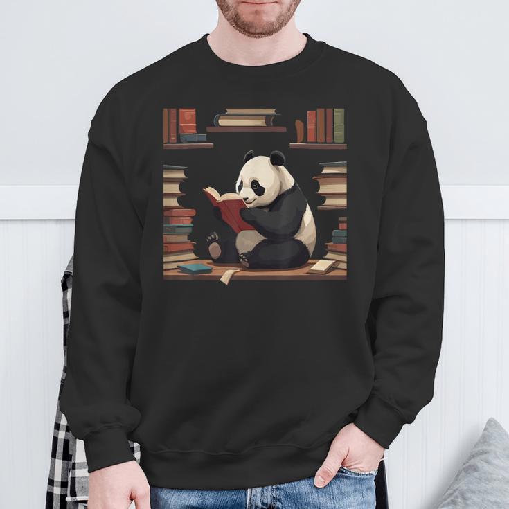 Cute Bear Is Reading a Book Reading Panda Bear Sweatshirt Gifts for Old Men