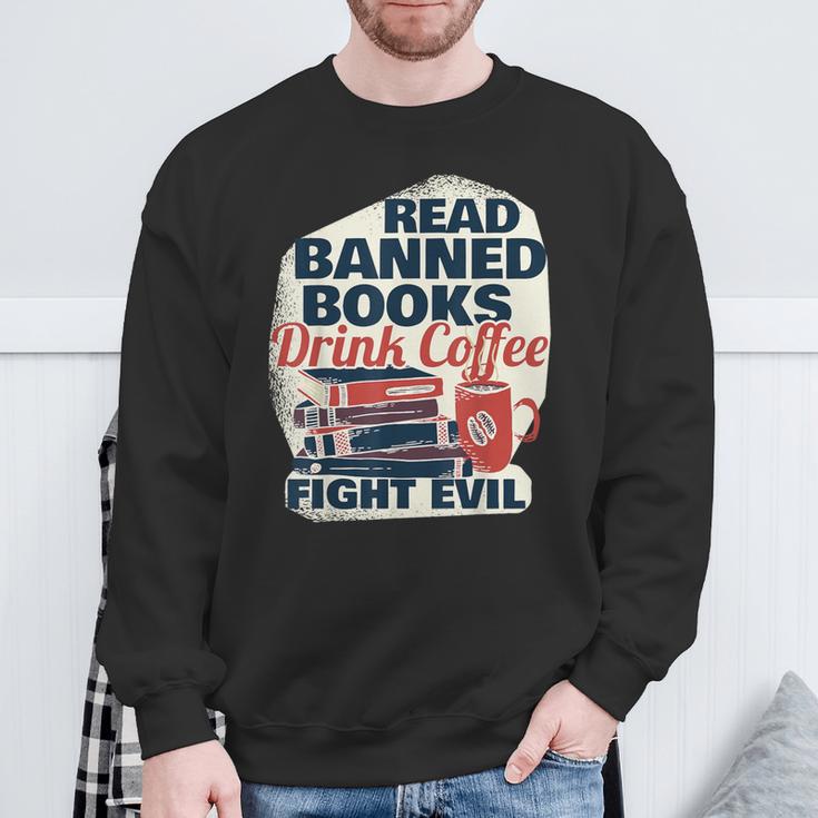 Cute Bookworm Tees Read Banned Books Drink Coffee Small -Adults Sweatshirt Gifts for Old Men