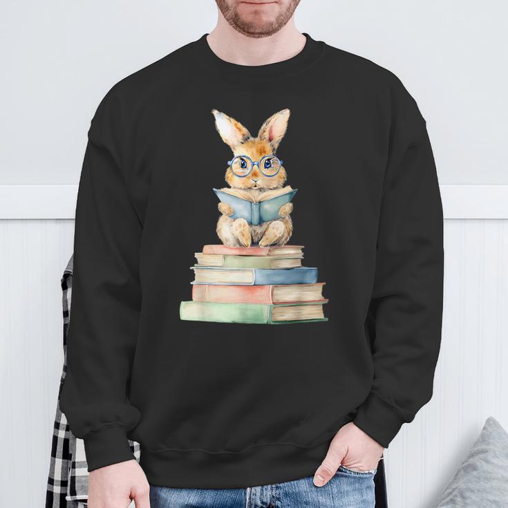 Cute Bunny Reading Book Back To School Easter Sweatshirt Gifts for Old Men Cute Bunny Reading Book Back To School Easter Sweatshirt Gifts for Old Men