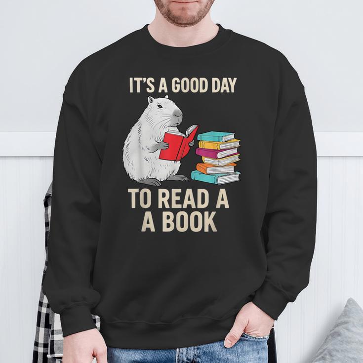 Cute Capybara It's a Good Day To Read a Book World Book Day Sweatshirt Gifts for Old Men