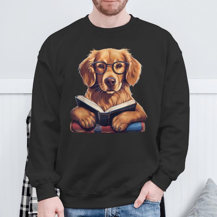 Cute Dog Golden Retriever Reading Book Sweatshirt Gifts for Old Men Cute Dog Golden Retriever Reading Book Sweatshirt Gifts for Old Men