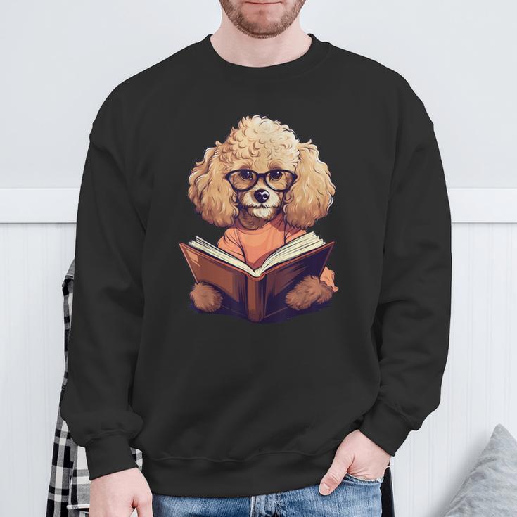 Cute Dog Poodle Reading Book Sweatshirt Gifts for Old Men
