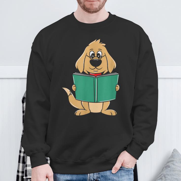 Cute Dog Reading A Human Training Book Dog Sweatshirt Gifts for Old Men