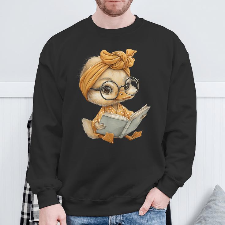 Cute Duckling Reading Book With Sweatshirt Gifts for Old Men