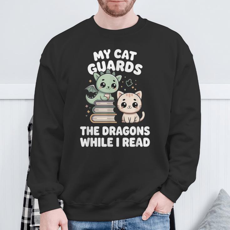 Cute Fantasy Book Reader Apparel Cat Dragon Bookish Magic Sweatshirt Gifts for Old Men Cute Fantasy Book Reader Apparel Cat Dragon Bookish Magic Sweatshirt Gifts for Old Men