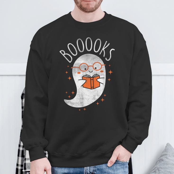 Cute Ghost Book Reading Halloween Teacher Top Sweatshirt Gifts for Old Men