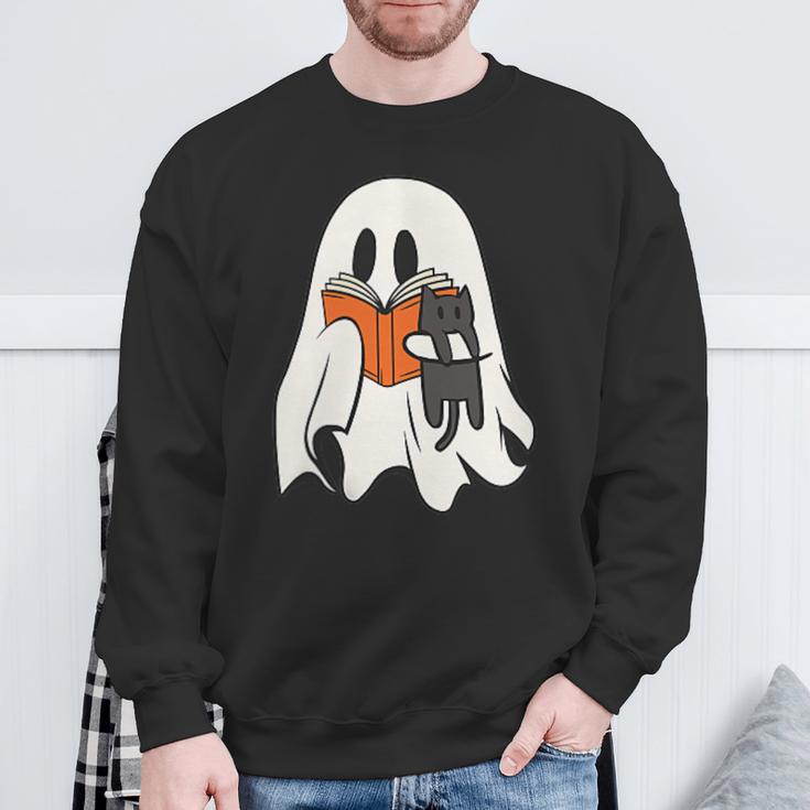 Cute Ghost Cat Reading Book Spooky Season Halloween Costume Sweatshirt Gifts for Old Men Cute Ghost Cat Reading Book Spooky Season Halloween Costume Sweatshirt Gifts for Old Men