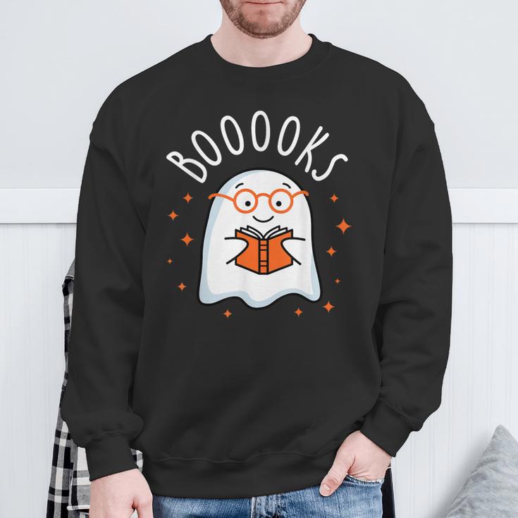 Cute Ghost Reading Book Booooks Teacher Halloween School Kid Sweatshirt Gifts for Old Men