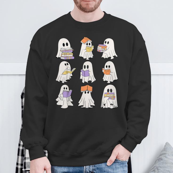 Cute Ghost Reading Books Teacher Halloween Reading Men Women Kids Sweatshirt Gifts for Old Men