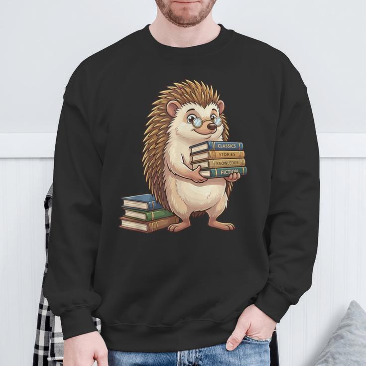 Cute Hedgehog Classics Stories Knowledge Fiction Reading Sweatshirt Gifts for Old Men