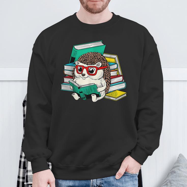 Cute Hedgehog Reading A Book Nerd Readers Sweatshirt Gifts for Old Men