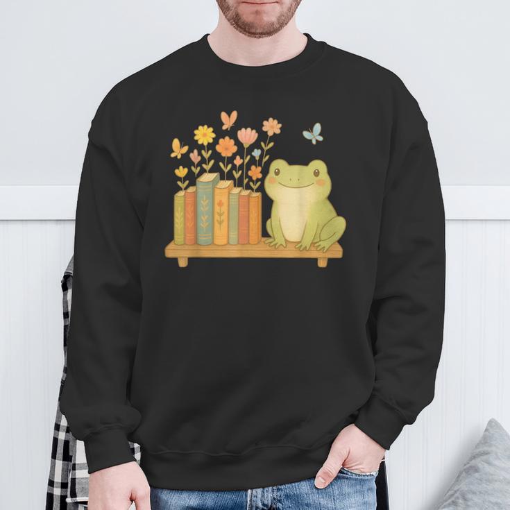 Cute Kawaii Frog Books Flowers Sweatshirt Gifts for Old Men Cute Kawaii Frog Books Flowers Sweatshirt Gifts for Old Men