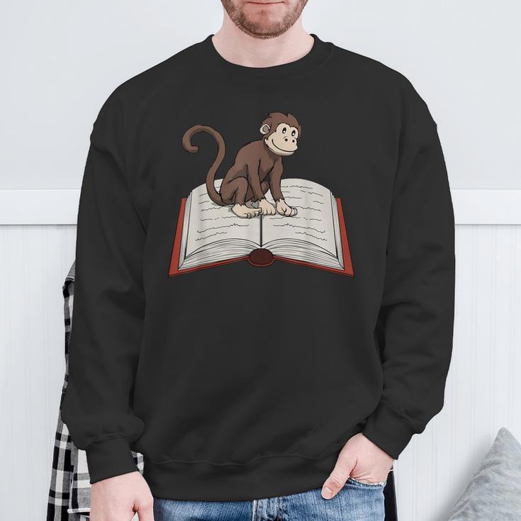 Cute Monkey Reading Books Literature Nature Sweatshirt Gifts for Old Men