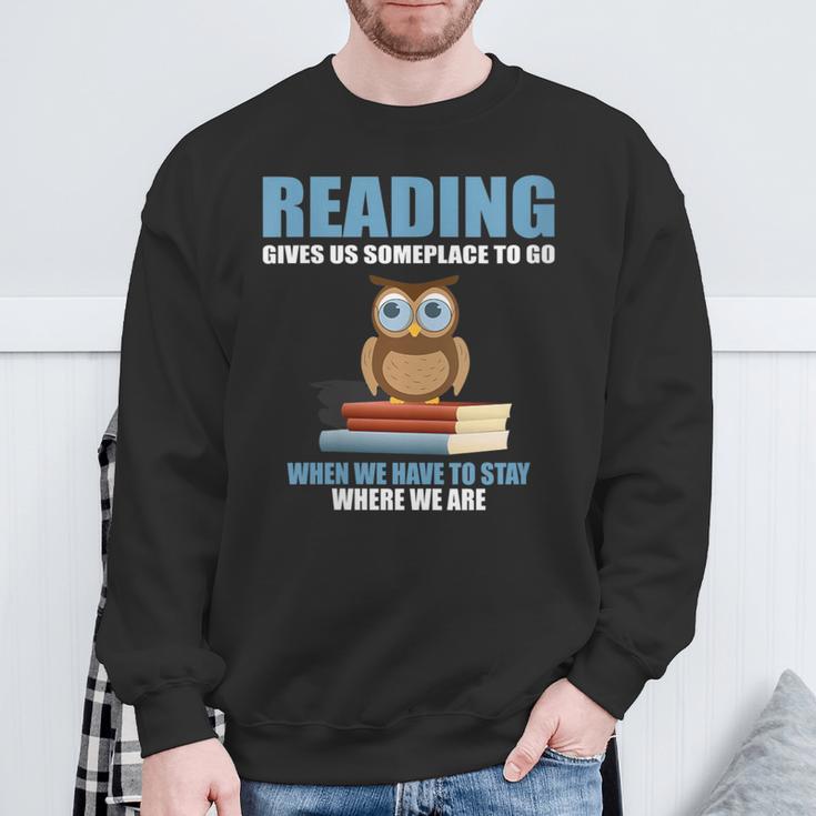 Cute Owl Reading Book Lover Positive Saying Sweatshirt Gifts for Old Men
