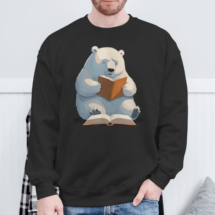 Cute Polar Bear Is Reading a Book Reading Polar Bear Sweatshirt Gifts for Old Men