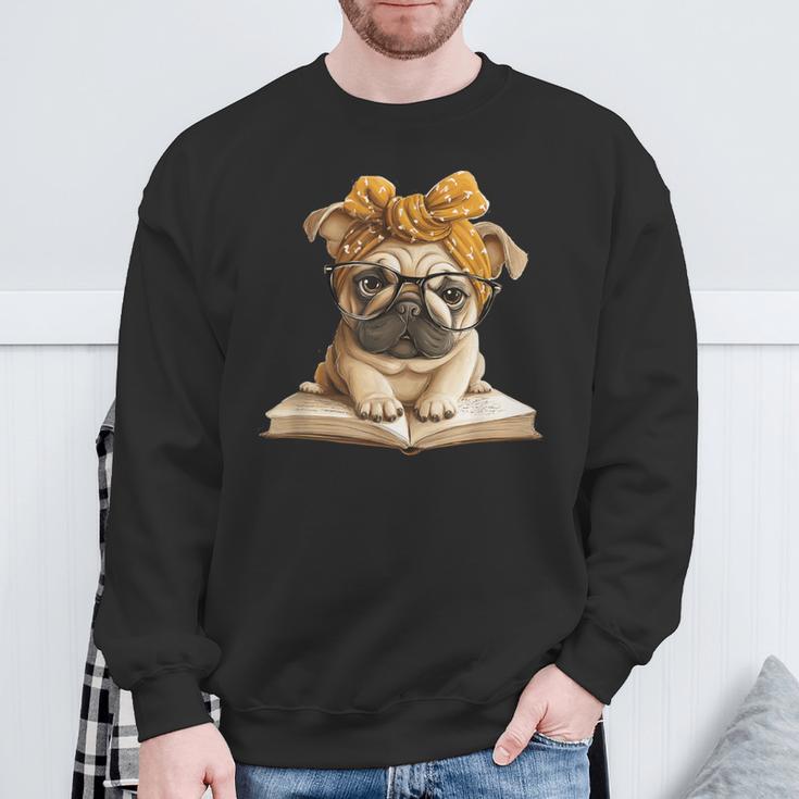 Cute Pug Reading Dog Book Lover Animal Graphic Baby Portrait Sweatshirt Gifts for Old Men Cute Pug Reading Dog Book Lover Animal Graphic Baby Portrait Sweatshirt Gifts for Old Men