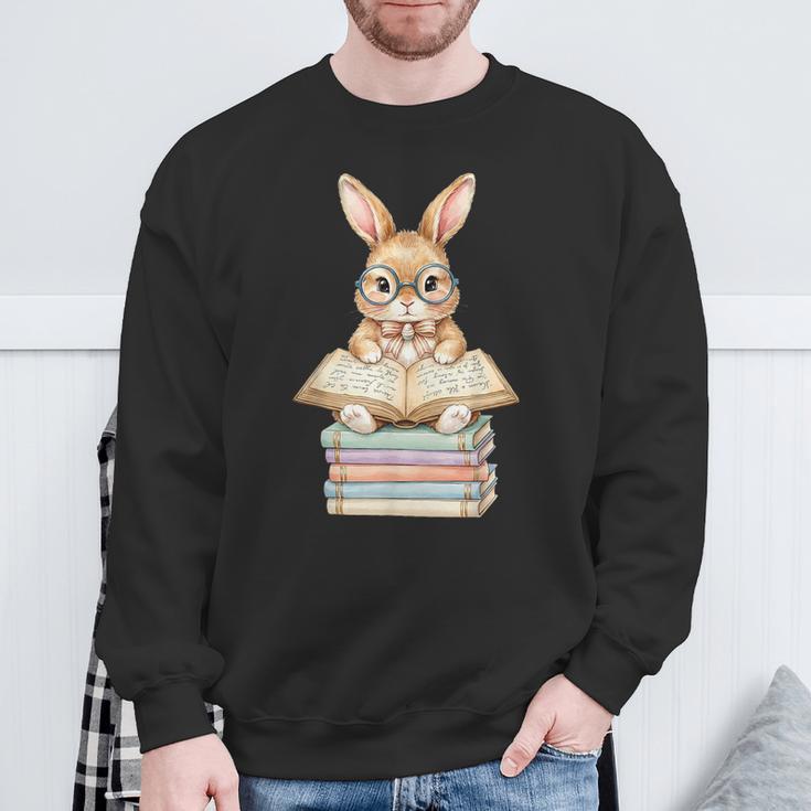 Cute Reading Bunny Easter Books Reader Teacher Girls Women Sweatshirt Gifts for Old Men