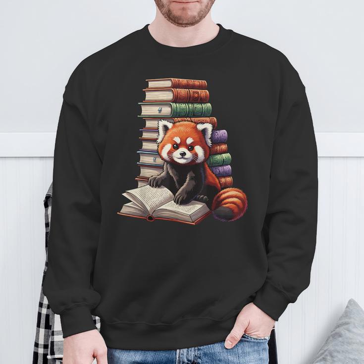 Cute Red Panda Reading Book Animal Bookworm Sweatshirt Gifts for Old Men
