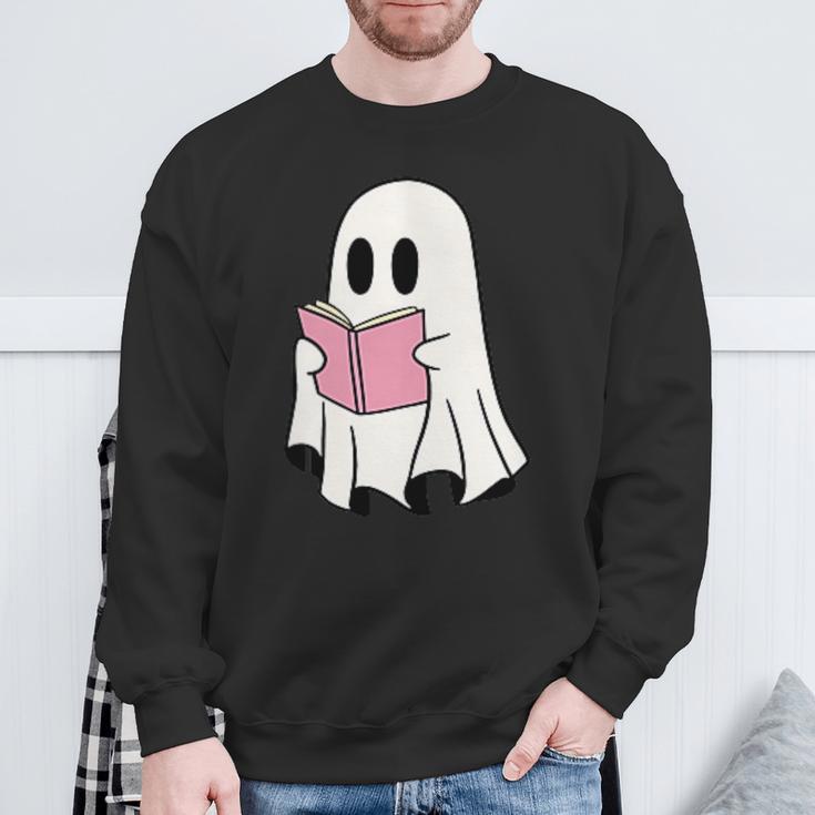 Cute Retro Reading Book Library Ghost Costume Sweatshirt Gifts for Old Men