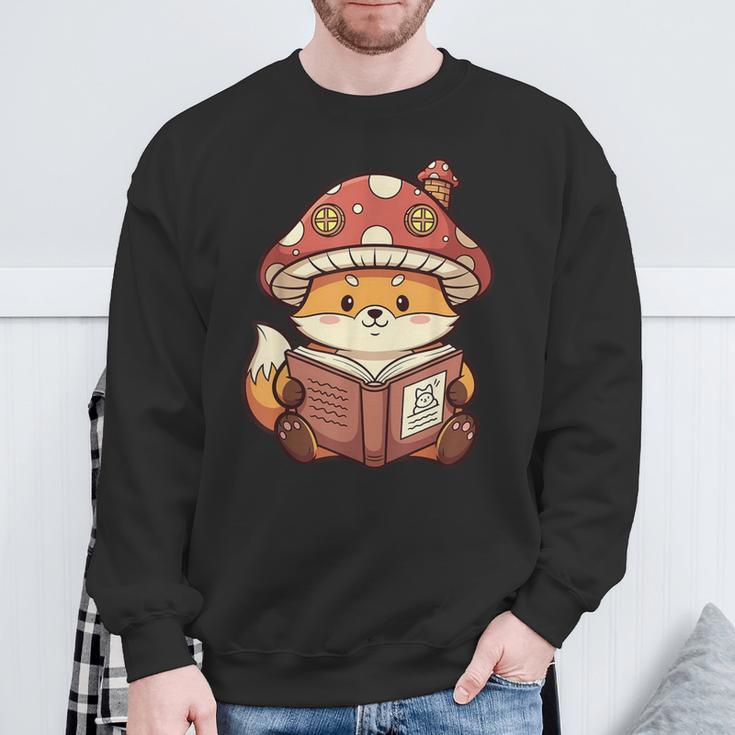 Cute Shiba Inu Mushroom Hat Reading Book Art Sweatshirt Gifts for Old Men Cute Shiba Inu Mushroom Hat Reading Book Art Sweatshirt Gifts for Old Men