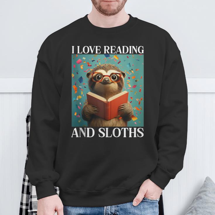 Cute Sloth Reading Book School Librarian Teacher Student Sweatshirt Gifts for Old Men
