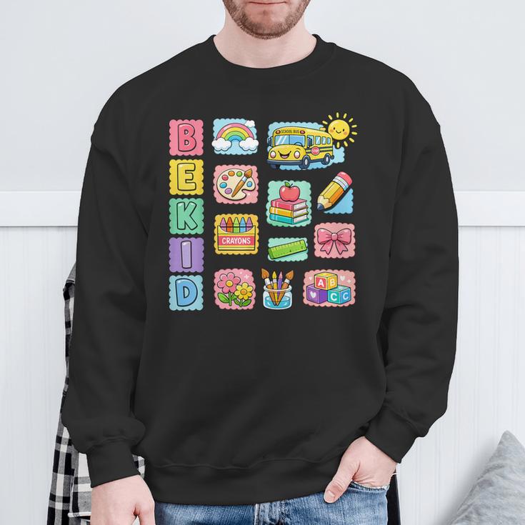 Cute Teacher Life With Crayons Rainbow Books Apple School Sweatshirt Gifts for Old Men
