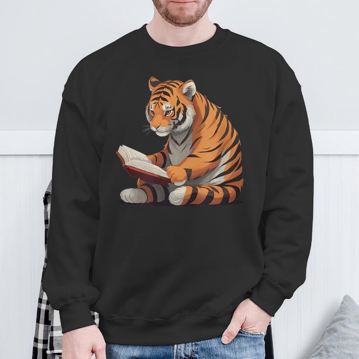 Cute Tiger Is Reading a Book Reading Tiger Sweatshirt Gifts for Old Men