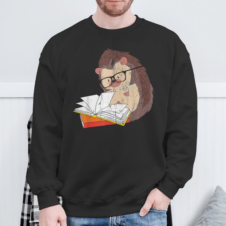 Cute Wildlife Forest Animal Bookworm Book Reading Hedgehog Sweatshirt Gifts for Old Men