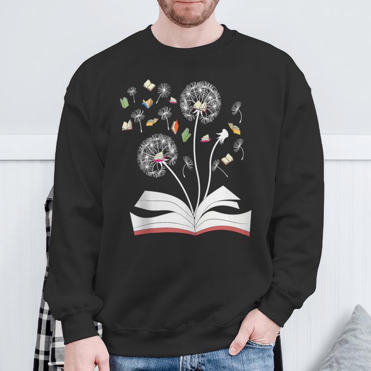 Dandelion Floral Book Reading Lovers Graphics Sweatshirt Gifts for Old Men