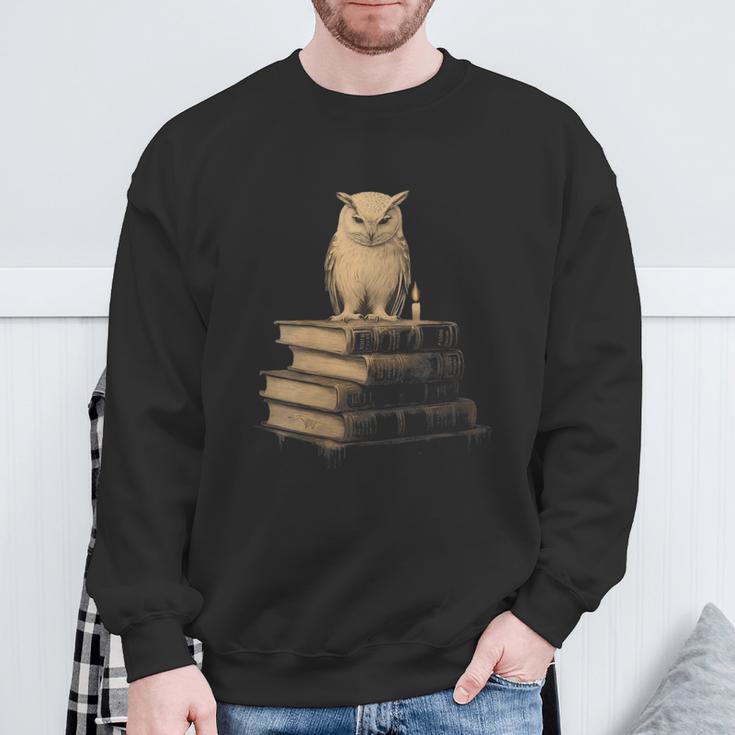 Dark Academia Vintage Owl On Books With Candle Library Sweatshirt Gifts for Old Men Dark Academia Vintage Owl On Books With Candle Library Sweatshirt Gifts for Old Men