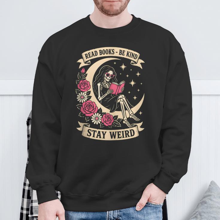 Dark Romance Read Books Be Kind Stay Weird Reading Skeleton Sweatshirt Gifts for Old Men