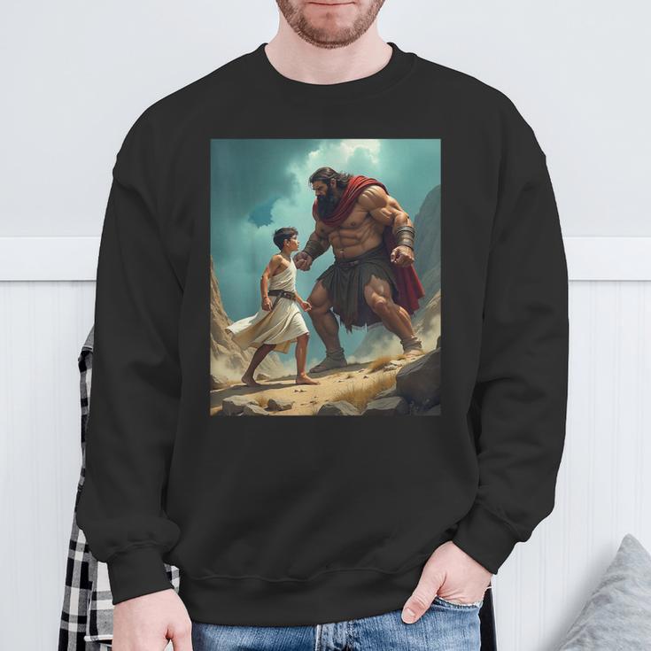 David And Goliath Bible Book Of Samuel King David Painting Sweatshirt Gifts for Old Men