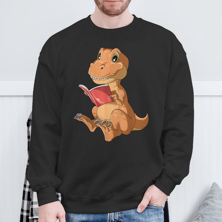 Dinosaur Reading Book Dino Reading Book Lovers Book Readers Sweatshirt Gifts for Old Men