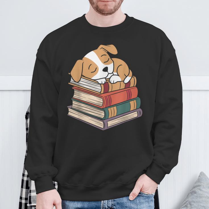 Dog Reading Book Pajama Sleep Sweatshirt Gifts for Old Men