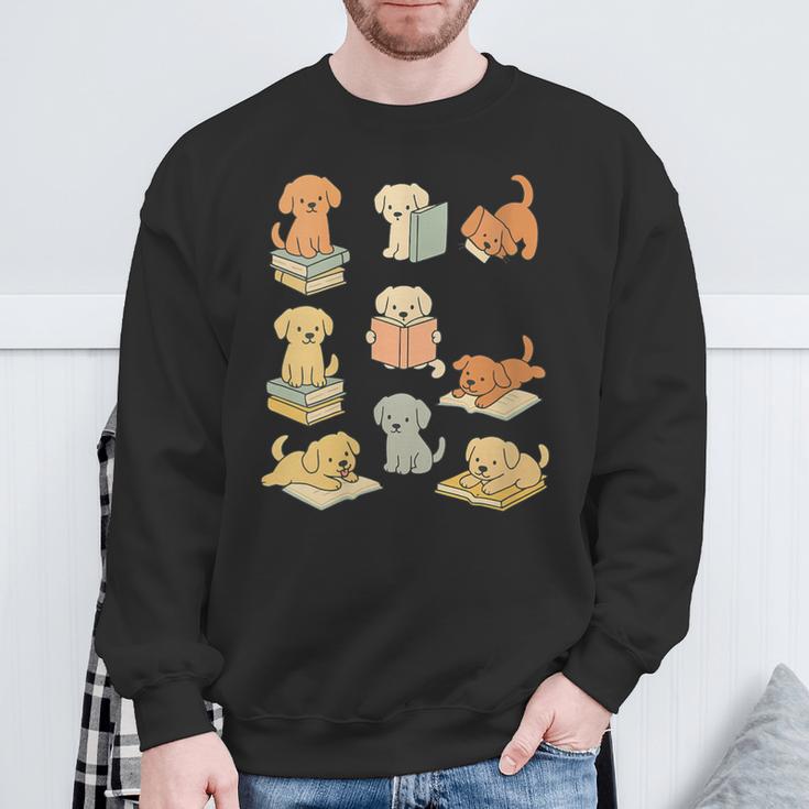 Dogs Reading Books Dog Lover Sweatshirt Gifts for Old Men