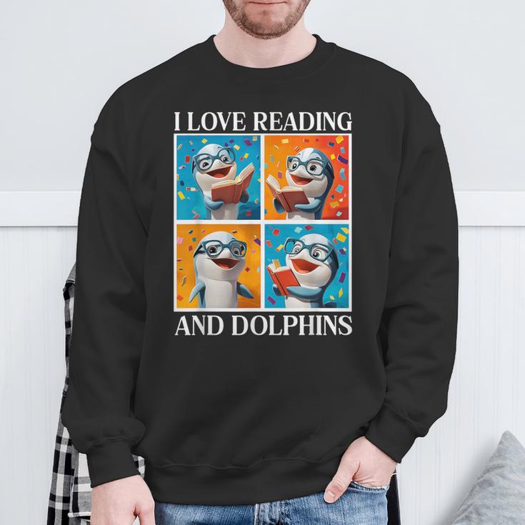 Dolphin Love Reading And Dolphins Child Book Lover Sweatshirt Gifts for Old Men Dolphin Love Reading And Dolphins Child Book Lover Sweatshirt Gifts for Old Men