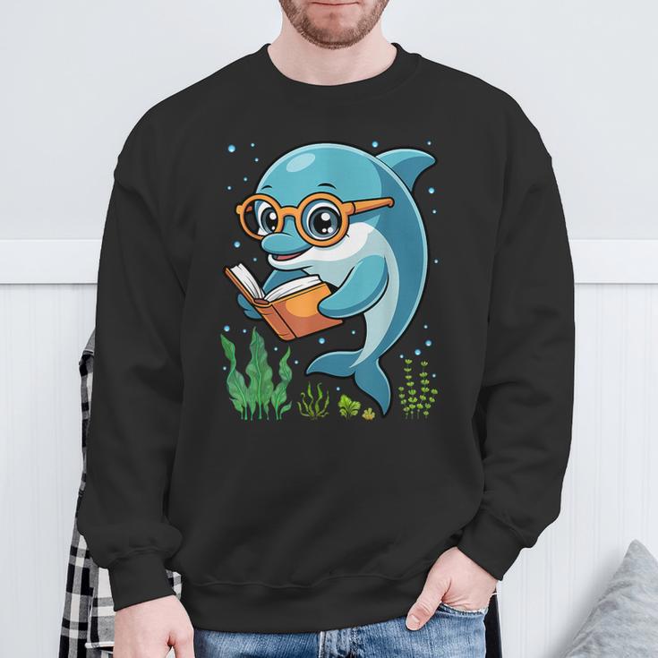 Dolphin Reading Book Matching Bookworm Librarian Books Lover Sweatshirt Gifts for Old Men