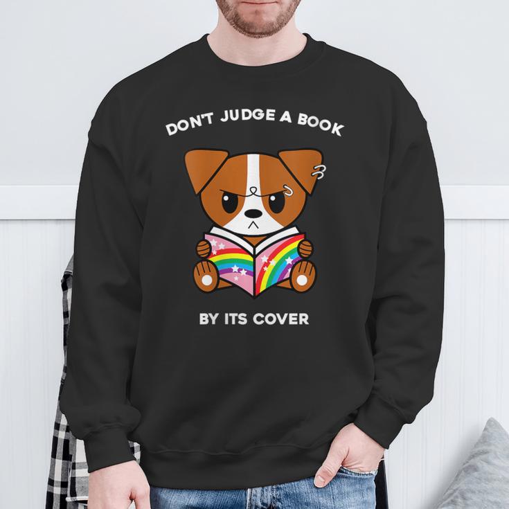 Don't Judge A Book By Its Cover Reading Jack Russell Terrier Sweatshirt Gifts for Old Men