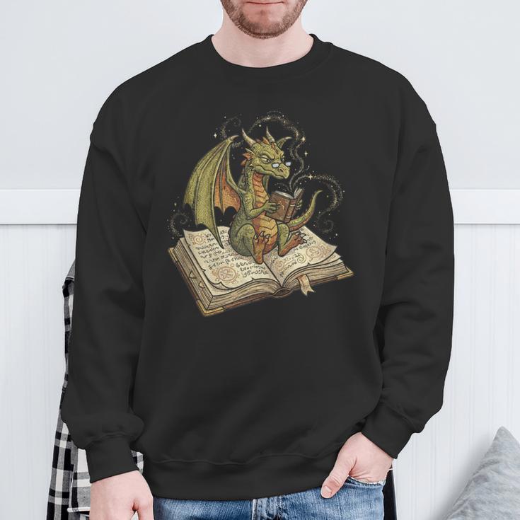 Dragon Bookworm Reading Fantasy Book Graphic Art Sweatshirt Gifts for Old Men Dragon Bookworm Reading Fantasy Book Graphic Art Sweatshirt Gifts for Old Men