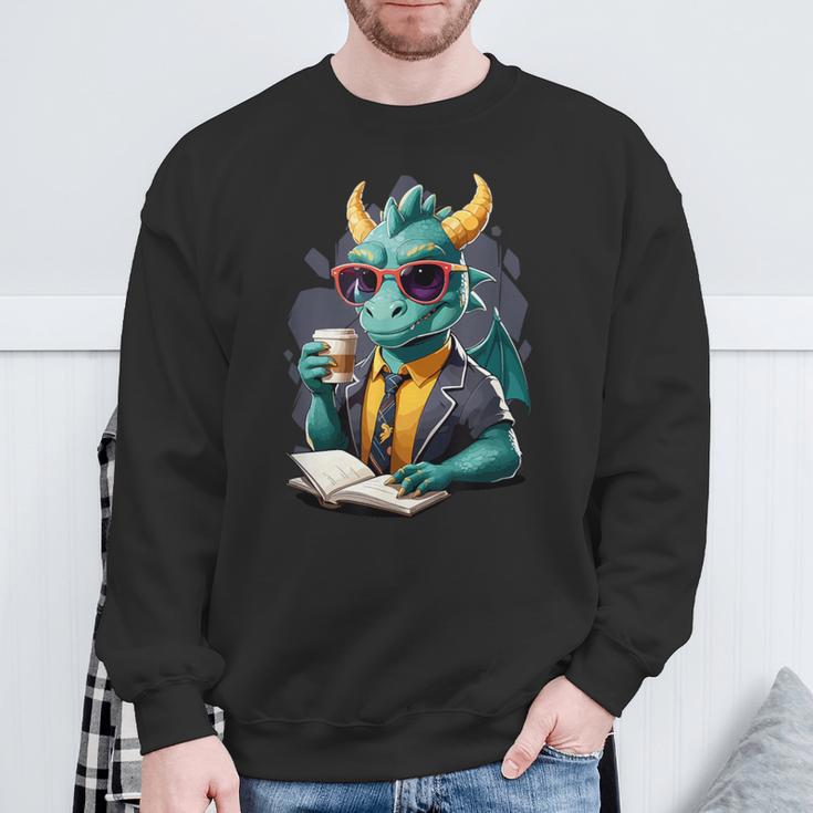 Dragon Reading Book Fantasy Reader Graphic Sweatshirt Gifts for Old Men