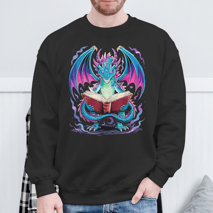 Dragon Reading Book Lover Sweatshirt Gifts for Old Men