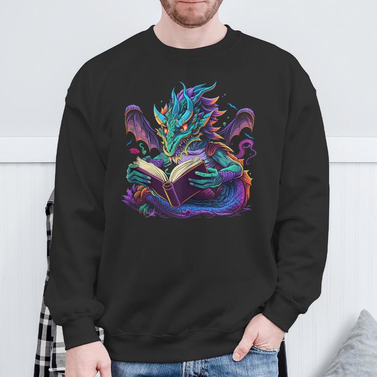 Dragon Reading Book Sweatshirt Gifts for Old Men