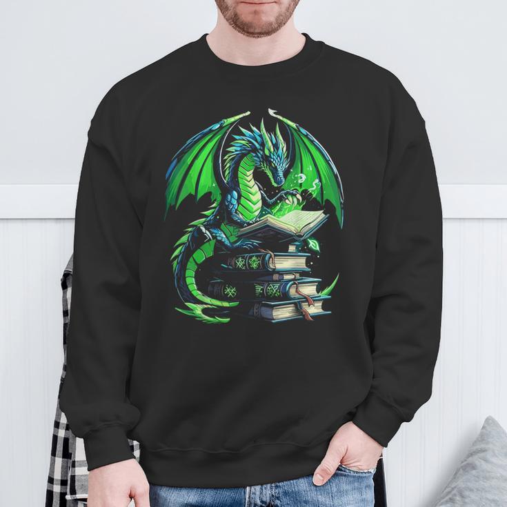 Dragon Reading Books Bookworm Sweatshirt Gifts for Old Men