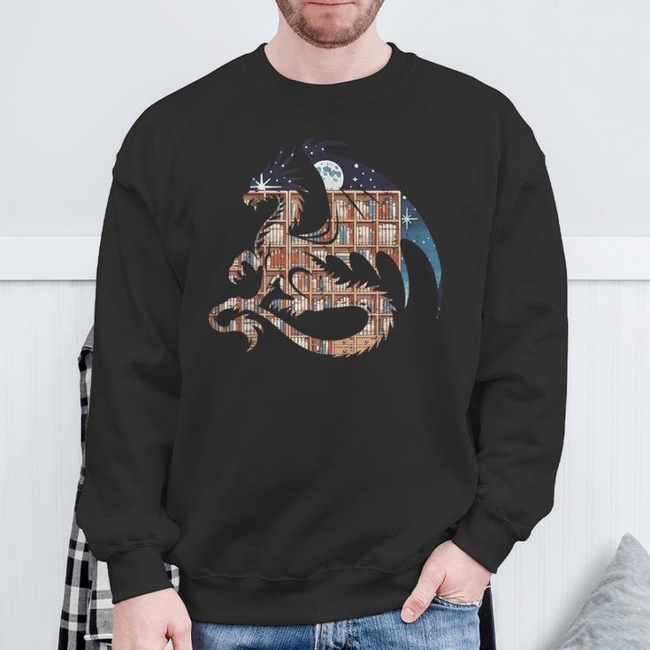 Dragon Silhouette Books Librarian Bookworm Women Men Kids Sweatshirt Gifts for Old Men