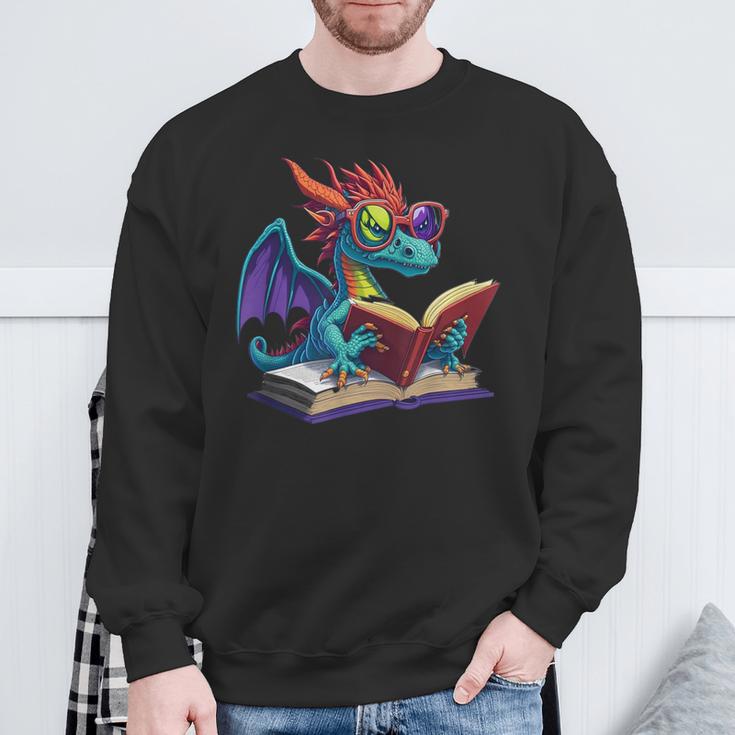Dragon Wearing Glasses Reading A Book Sweatshirt Gifts for Old Men Dragon Wearing Glasses Reading A Book Sweatshirt Gifts for Old Men