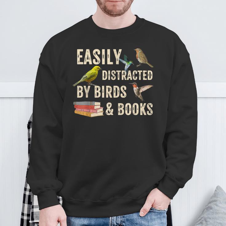 Easily Distracted By Birds & Books Vintage Birder Sweatshirt Gifts for Old Men