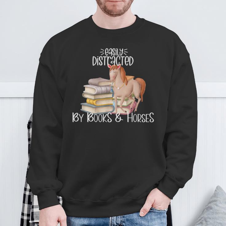 Easily Distracted By Books And Horses Sweatshirt Gifts for Old Men
