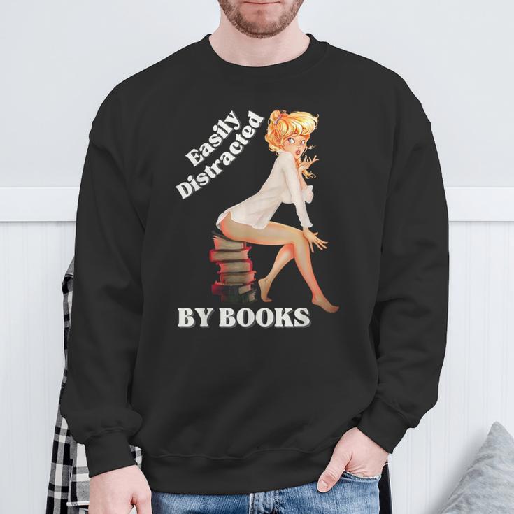 Easily-Distracted By Books Pin-Up Girl Sexy Anime Retro Art Sweatshirt Gifts for Old Men